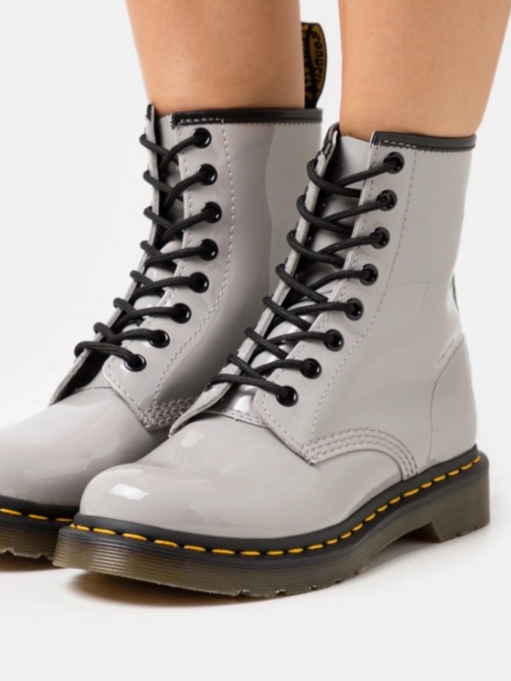 Doc Martens Gray Patent Lace-Up Combat Boots Size 9